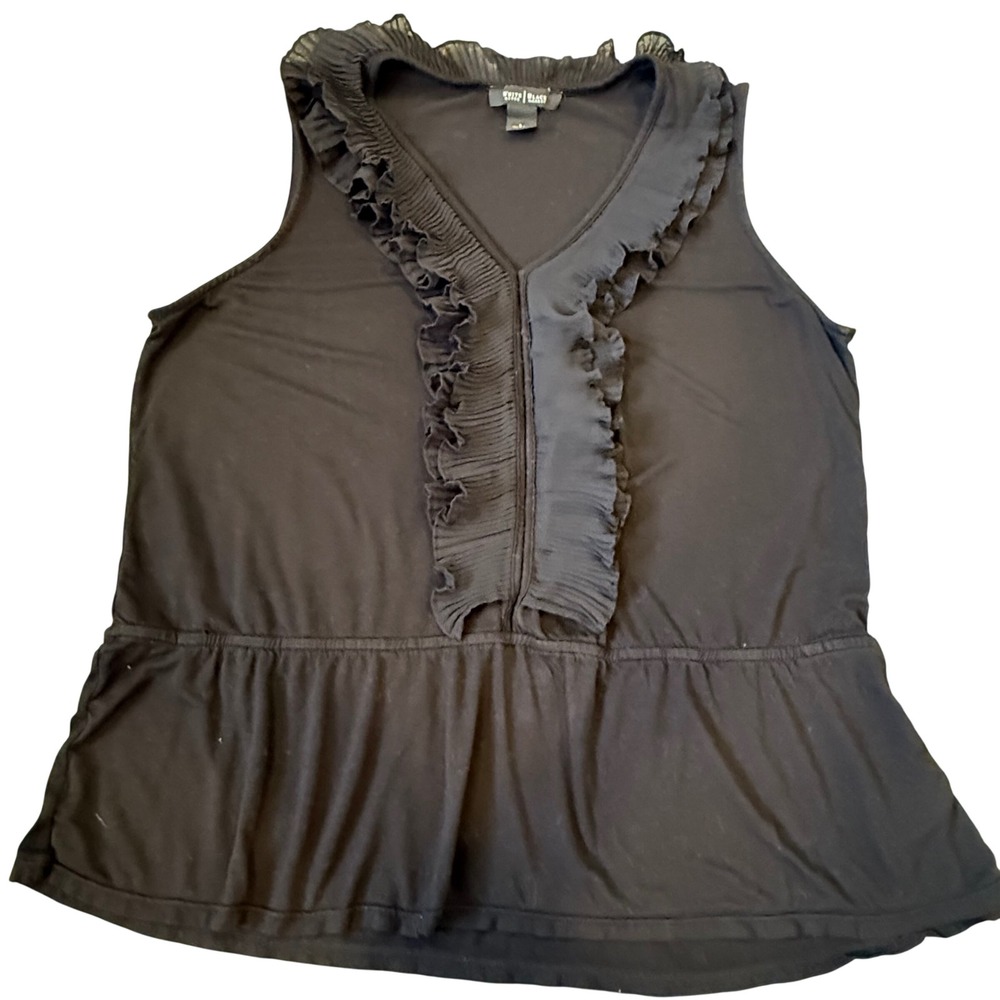 White House Black Market Black Ruffle V-Neck Peplum Sleeveless Top Large